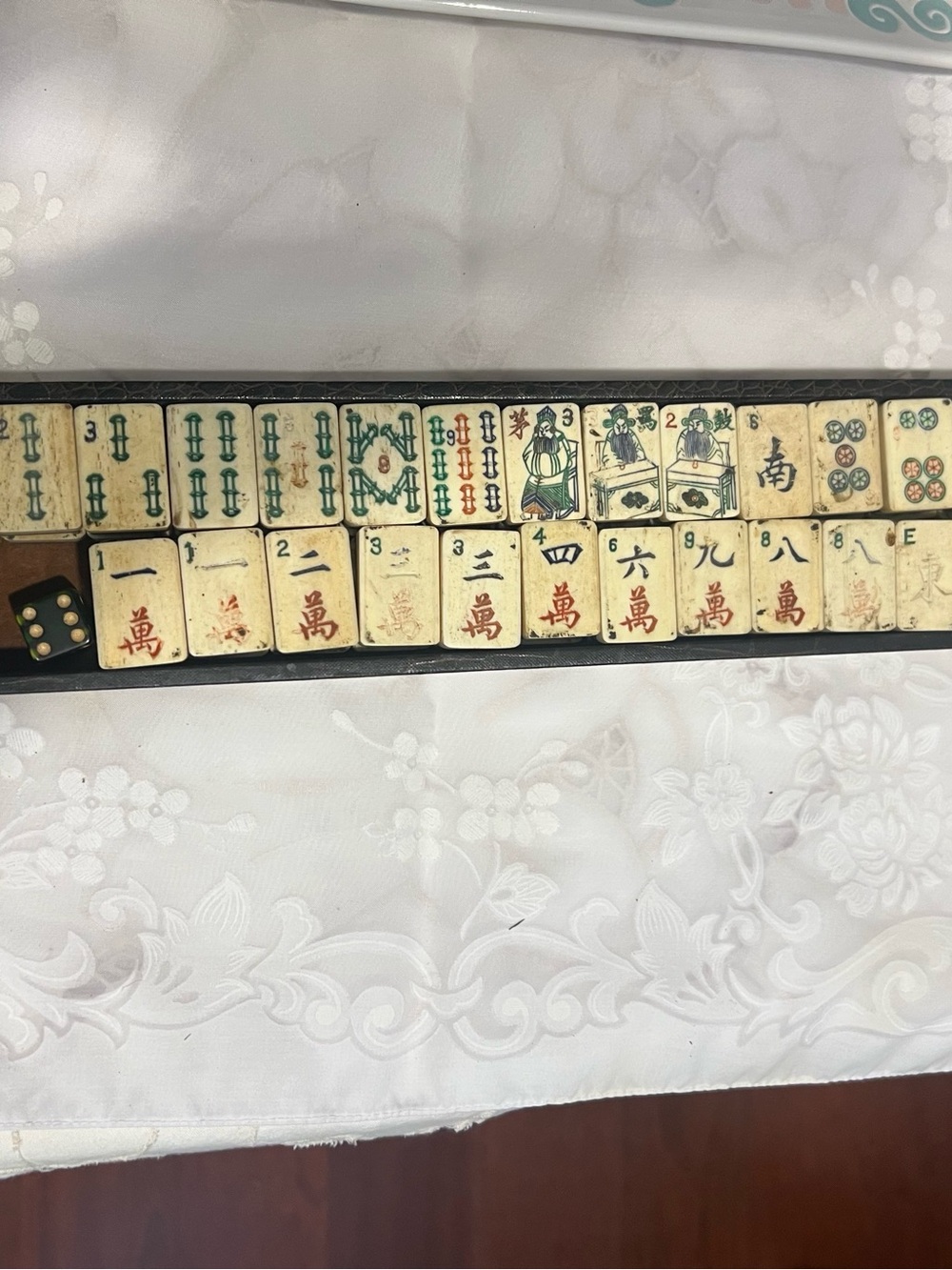 Vintage Mahjong Tile Set - Cream and Green